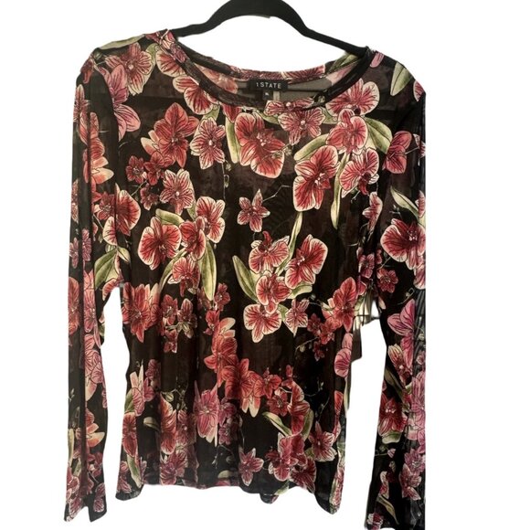 NWT 1. State Floral Print Mesh Top Black Floral Size XL - Picture 6 of 7